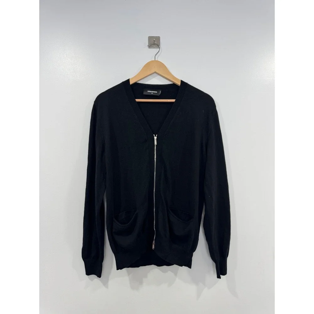DSQUARED2 Men Black Zip Up Cardigan Sweater Size M